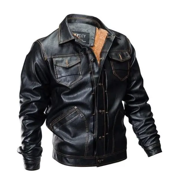 Fleece Lined Autumn Jacket - Thick Leather Coat