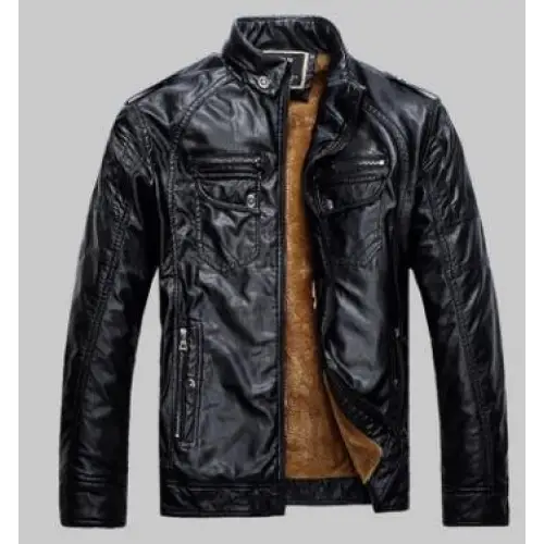Fleece-Lined Jacket, Leather Men's Windbreaker