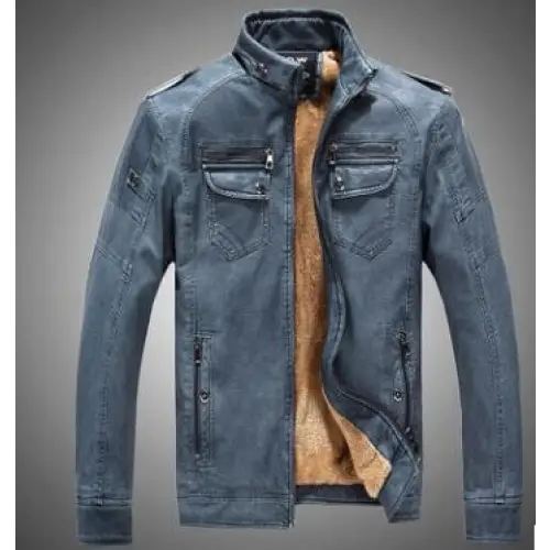Fleece-Lined Jacket, Leather Men's Windbreaker