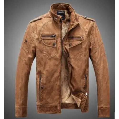 Fleece-Lined Jacket, Leather Men's Windbreaker