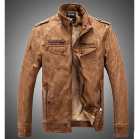 Fleece-Lined Jacket, Leather Men's Windbreaker