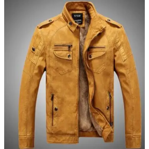 Fleece-Lined Jacket, Leather Men's Windbreaker