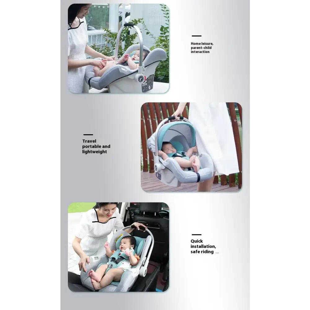 Gray and light blue convertible baby car seat with a soft, padded design for safe travel.