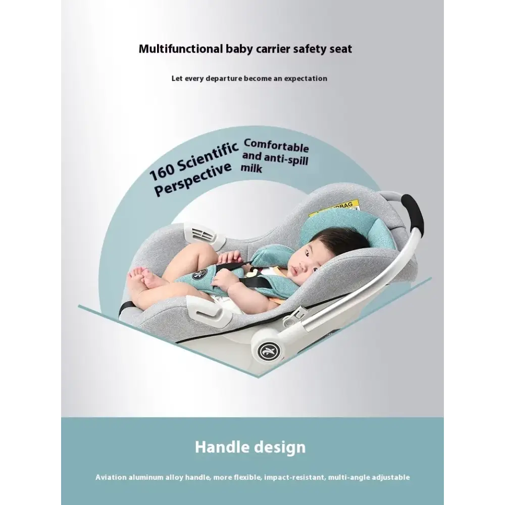 Gray and teal multifunctional baby carrier safety seat with a white aviation aluminum alloy handle.