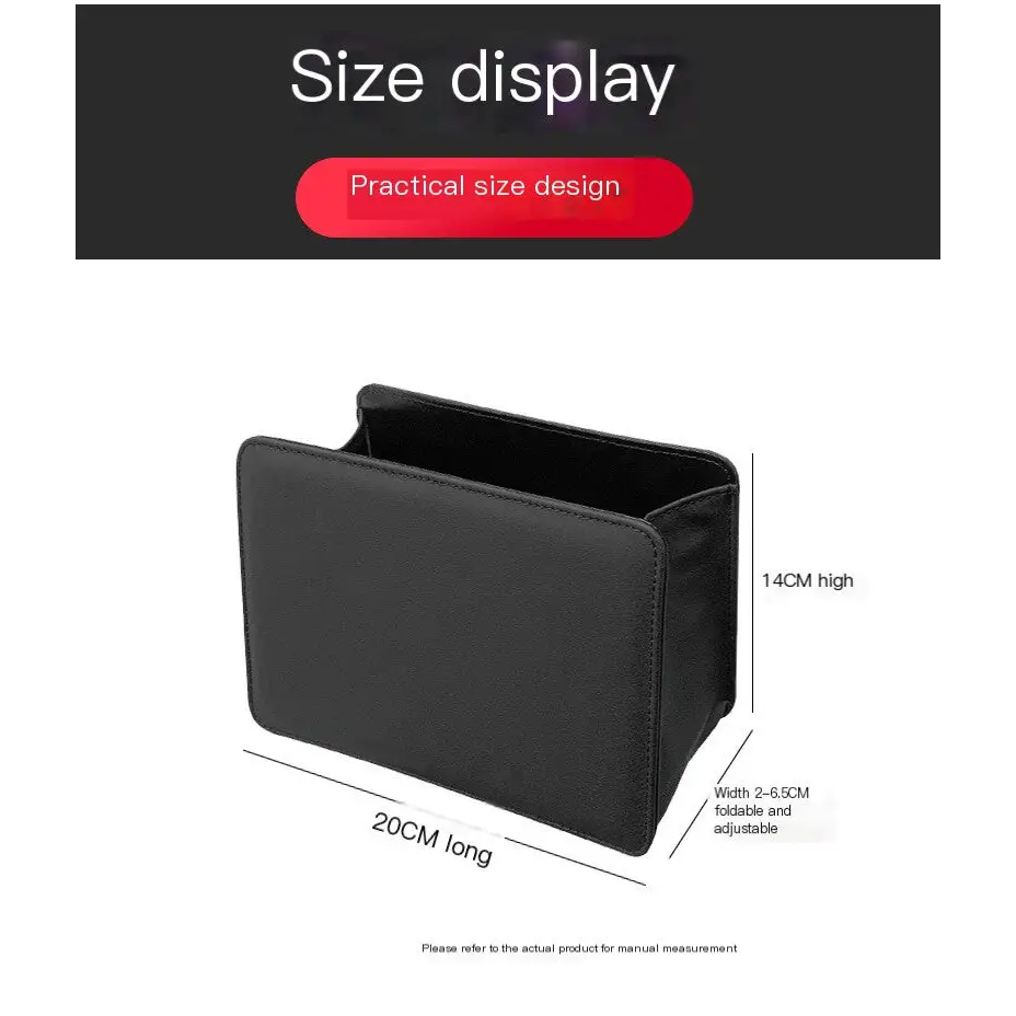 Black, foldable and adjustable car organizer with a practical size design.