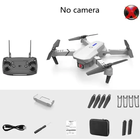 White and gray foldable drone with black propellers, featuring a sleek modern design.