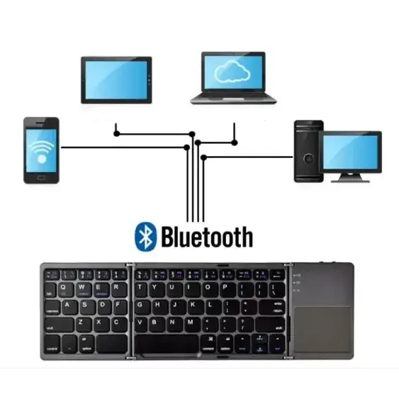 Black foldable bluetooth keyboard with integrated touchpad