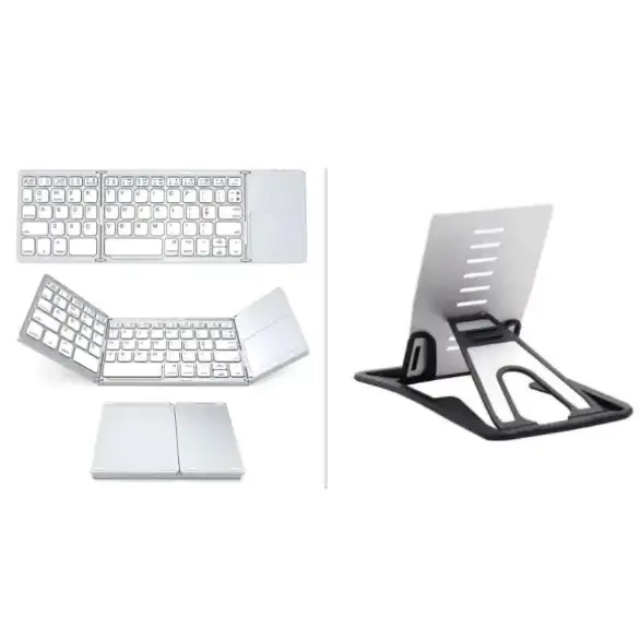 Silver foldable wireless keyboard with touchpad and minimalist design