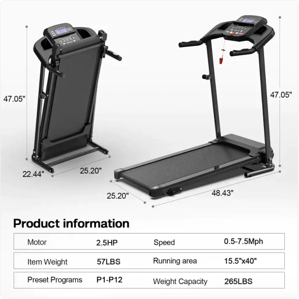 Black foldable treadmill with digital display and adjustable handlebars