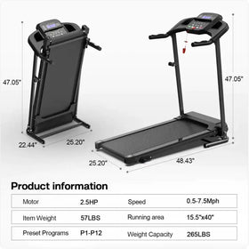 Black foldable treadmill with digital display and adjustable handlebars