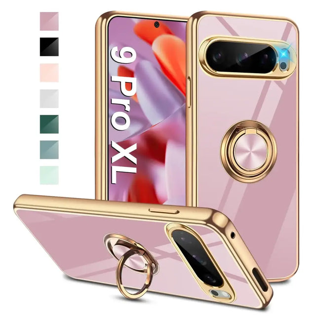 for Google Pixel 9 Pro XL Case with Ring Holder Magnetic Kickstand Flexible for Google Pixel 9 Pro XL Phone Case Cover Outdoor 360 Degrees Shockproof Fall Pixel 9 Pro XL Protection Case (Purple)