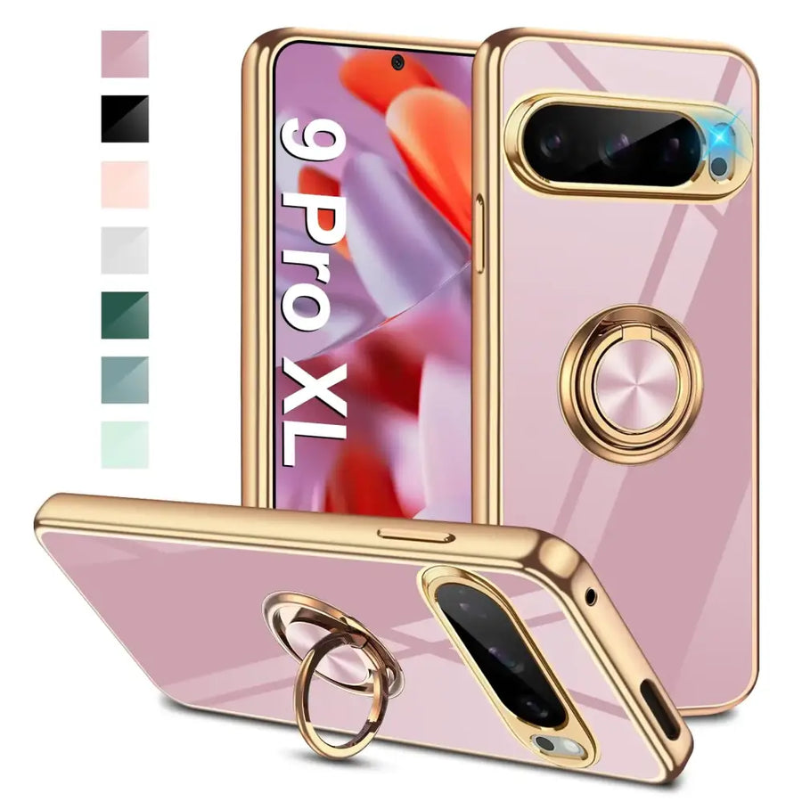 for Google Pixel 9 Pro XL Case with Ring Holder Magnetic Kickstand Flexible for Google Pixel 9 Pro XL Phone Case Cover Outdoor 360 Degrees Shockproof Fall Pixel 9 Pro XL Protection Case (Purple)