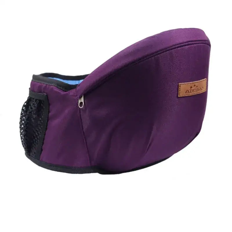 Purple atego baby carrier with black mesh side pocket and zipper closure.