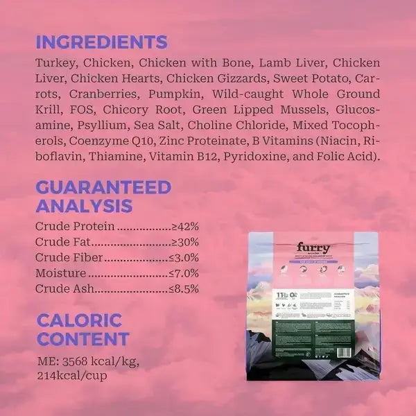 FURRY WONDER Freeze Dried Dog Food, Turkey & Chicken, 16 Oz, Grain-Free, High Protein, Complete Meal Or Topper, Immune Boost, USA Made