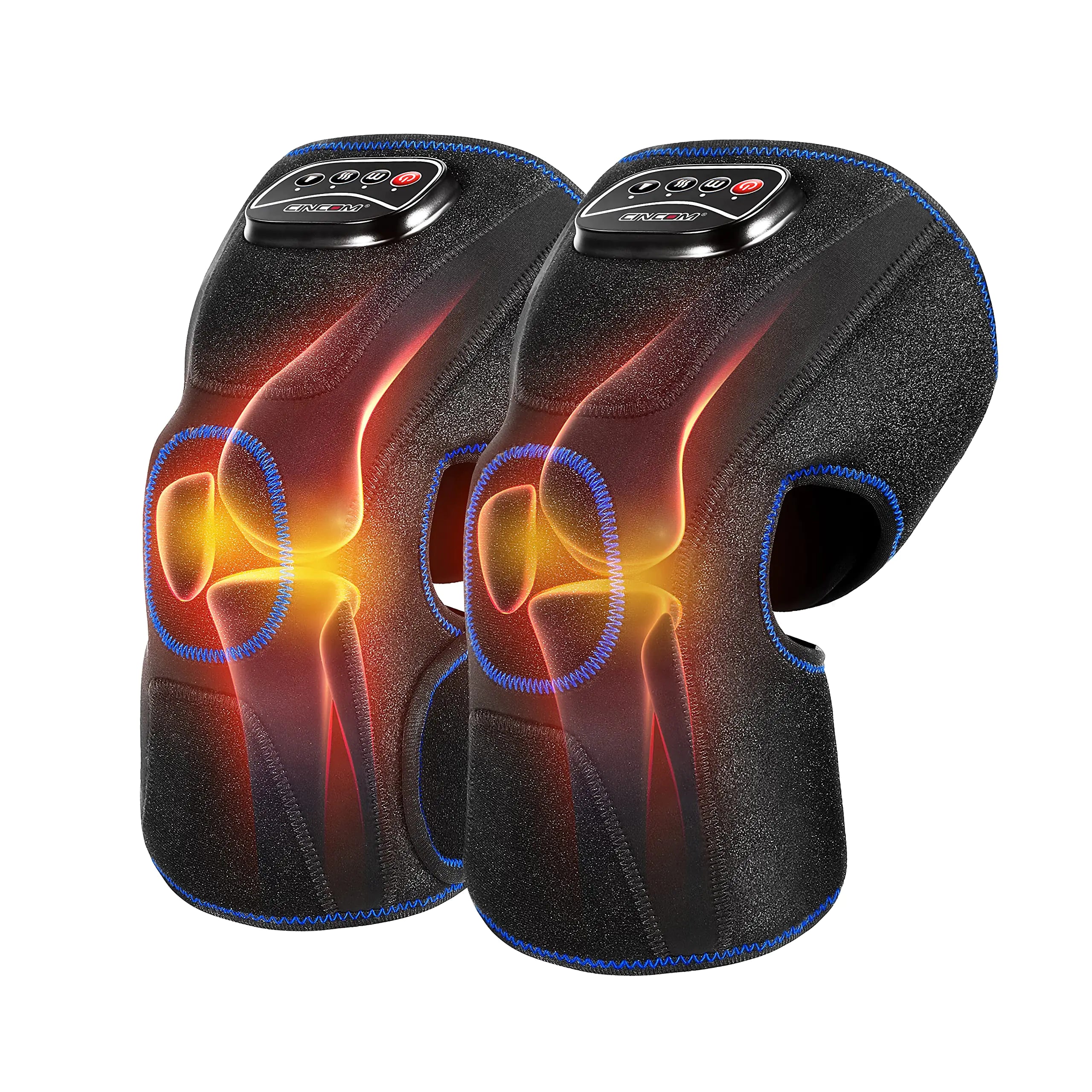 CINCOM Heated Knee Massager Air Compression Knee Massager with Heat for Pain Relief Knee Brace Wrap for Knee ArthritisInjuryJoint Pain 3 Modes & 3 Intensities (A Pair) FSA HSA Approved