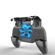 Black plastic gaming controller attachment with a glowing blue fan and ’battlegrounds’ branding.