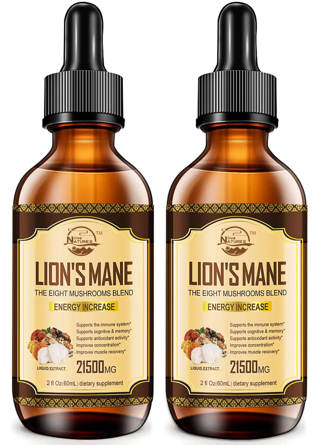 Lions Mane Supplement Liquid Mushroom Extract Drops 8 Mushrooms Complex for Immune System Memory Focus Boost Mushroom Supplement with Lions Mane Cordyceps Reishi Vegan - 2 Fl oz (2 Pack)