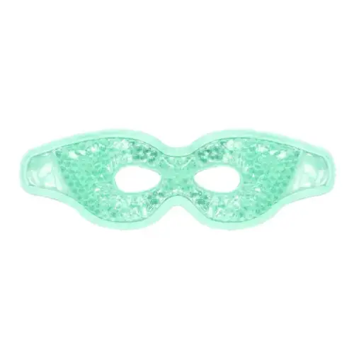 A mint green gel-filled eye mask with a textured, glittery surface and soft silicone edges.