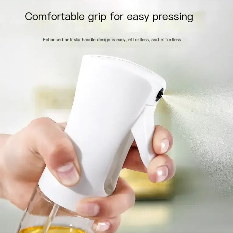 White plastic spray bottle with a comfortable grip handle and anti-slip design.