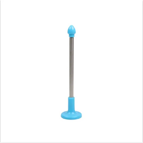 Blue plastic-tipped stainless steel stand with a rounded base and tapered top.