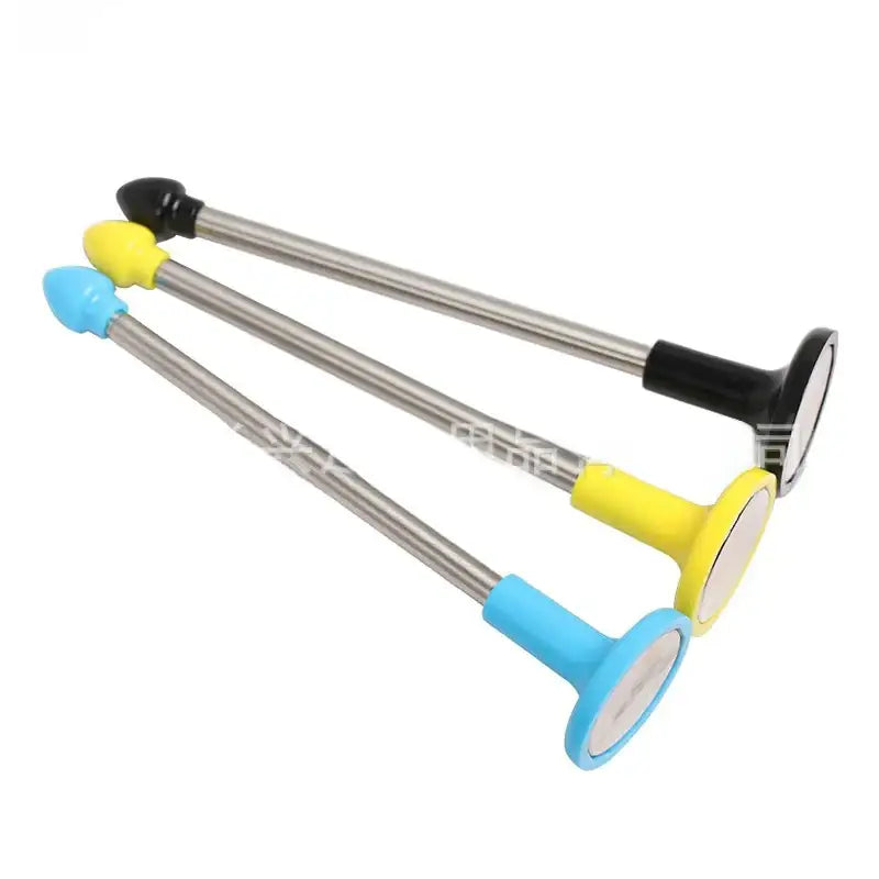 Three colorful magnetic mirror sticks with stainless steel shafts and plastic handles in blue, yellow, and black.