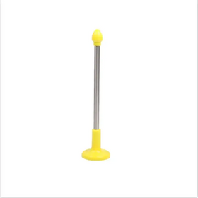 Yellow plastic-tipped stainless steel suction cup tool.