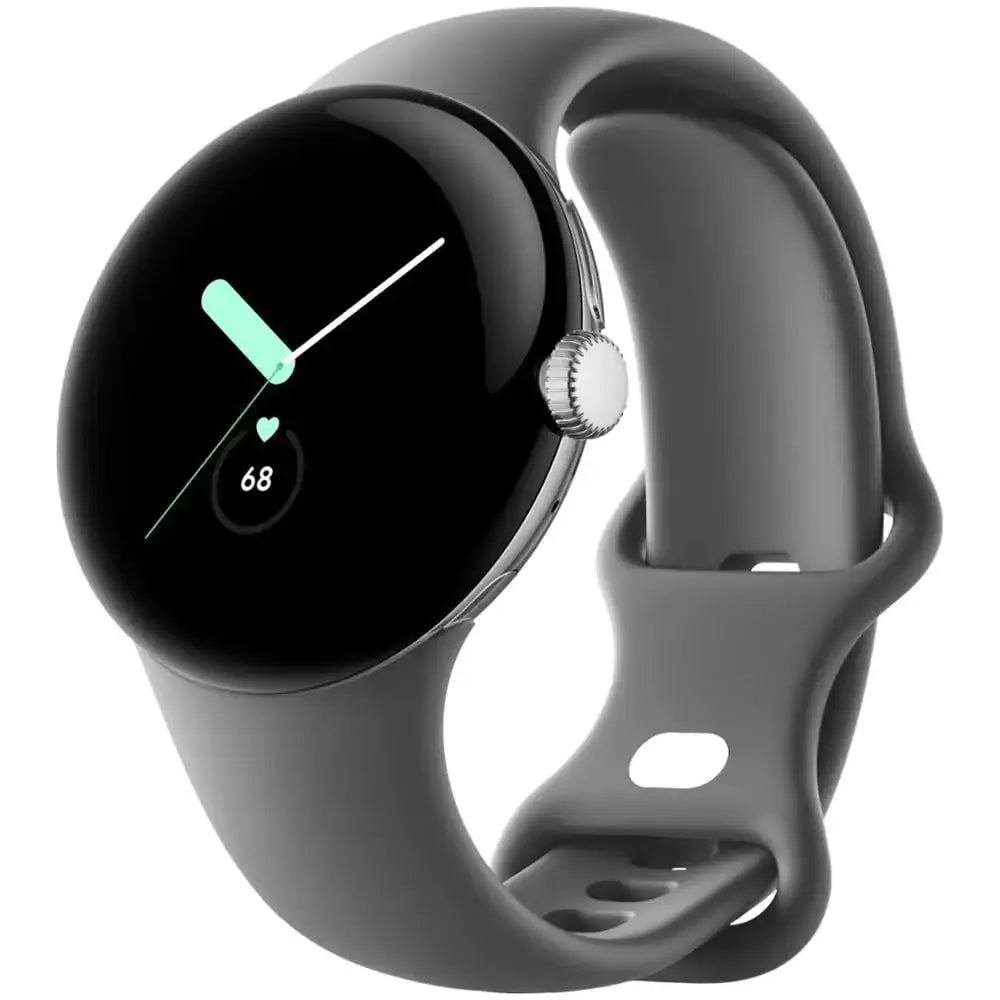 Google | Pixel Watch | Android Smartwatch with Fitbit Activity Tracking | Fitness and Sleep Tracker with Heart Rate Tracker | 41mm (Polished Silver case w/Charcoal Gray Active Band)