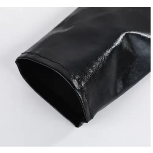 Black patent leather sleeve with a glossy finish and neatly stitched edges.