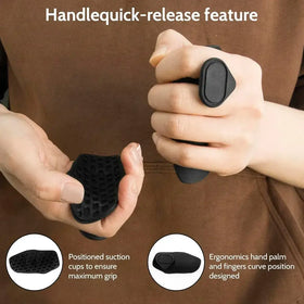 Black ergonomic handle grip with textured suction cups for secure hold.