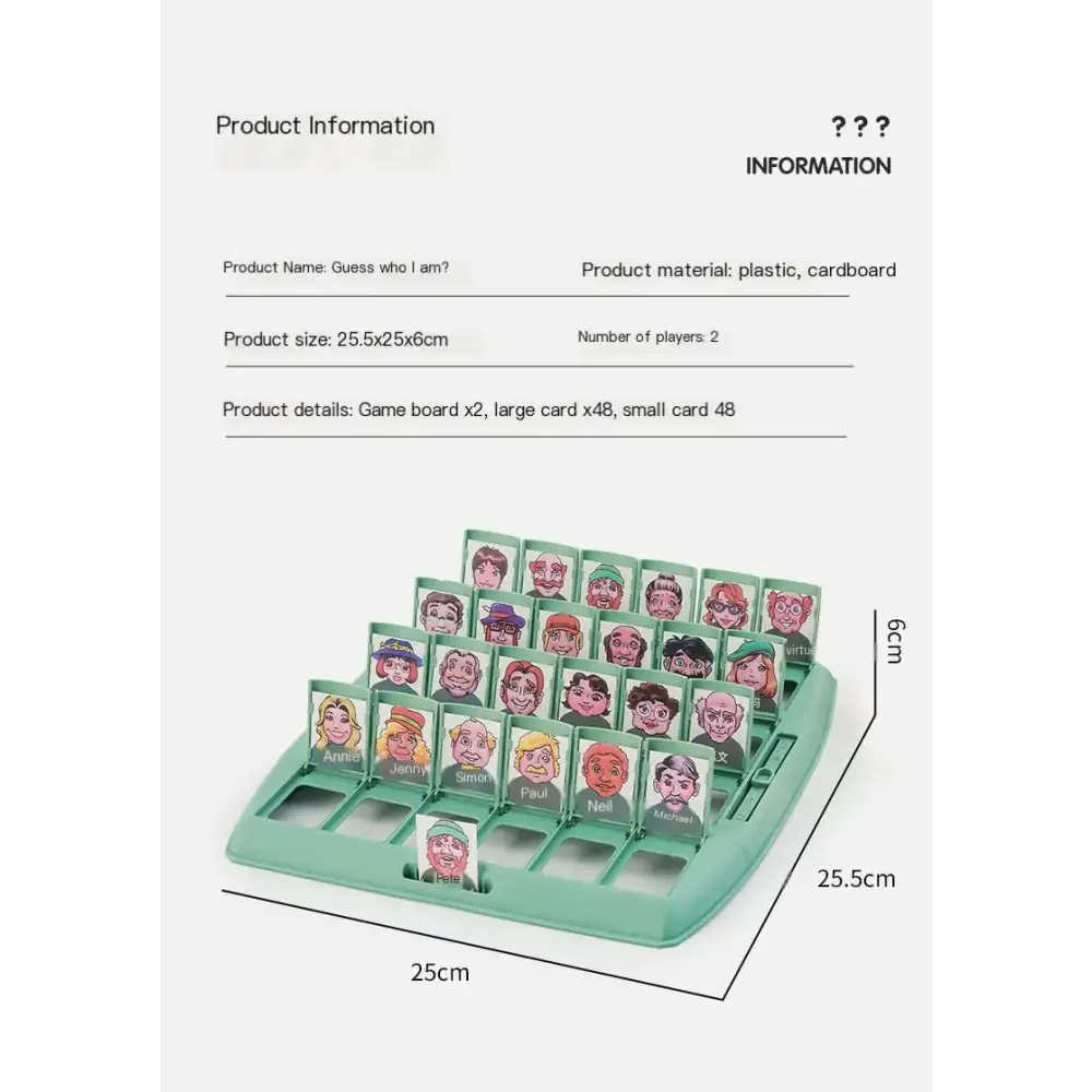 Green plastic game board with illustrated character cards arranged in a tiered layout.
