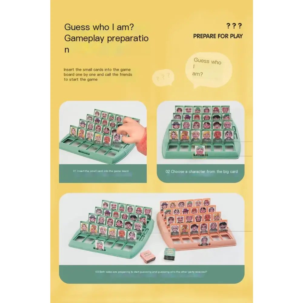 Green plastic game board with slots holding small character cards.