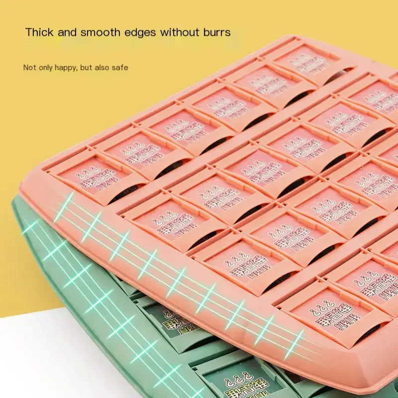 Pink plastic pill organizer with smooth edges and multiple compartments.