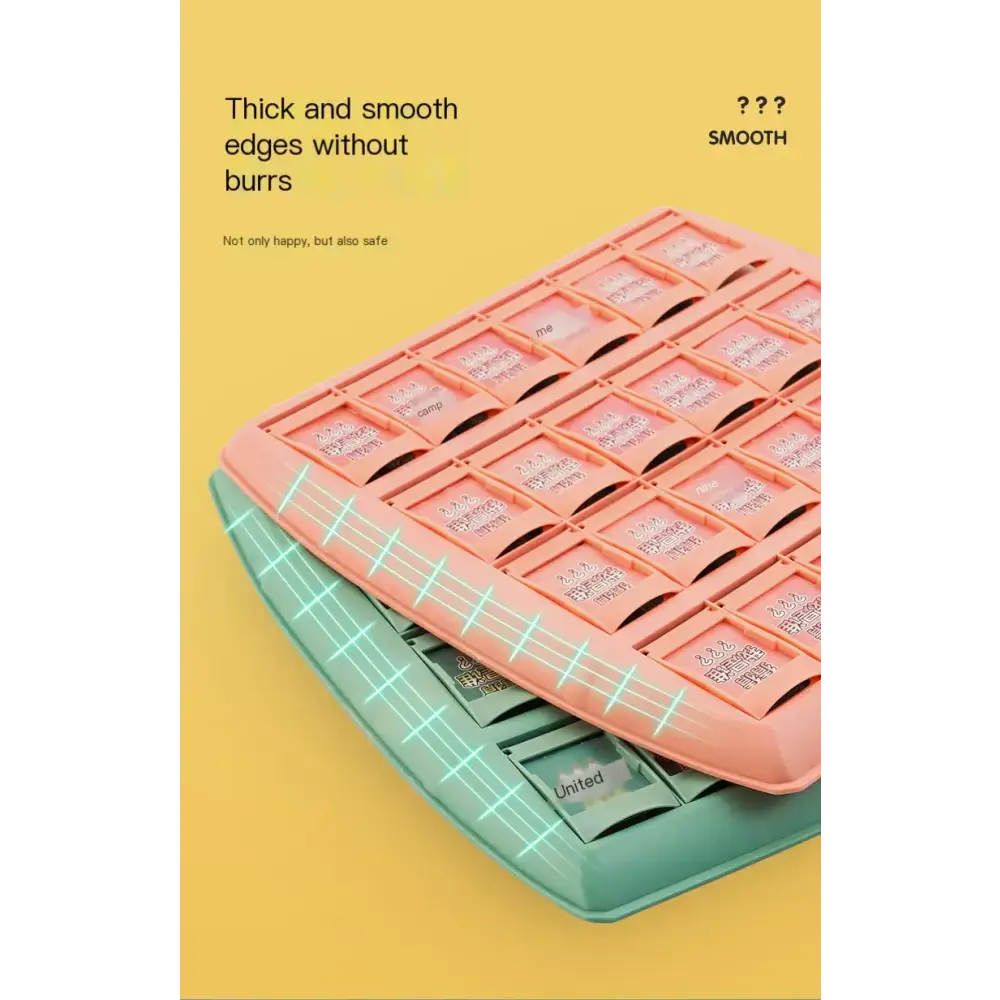Pink and teal plastic pill organizer with smooth, rounded edges.