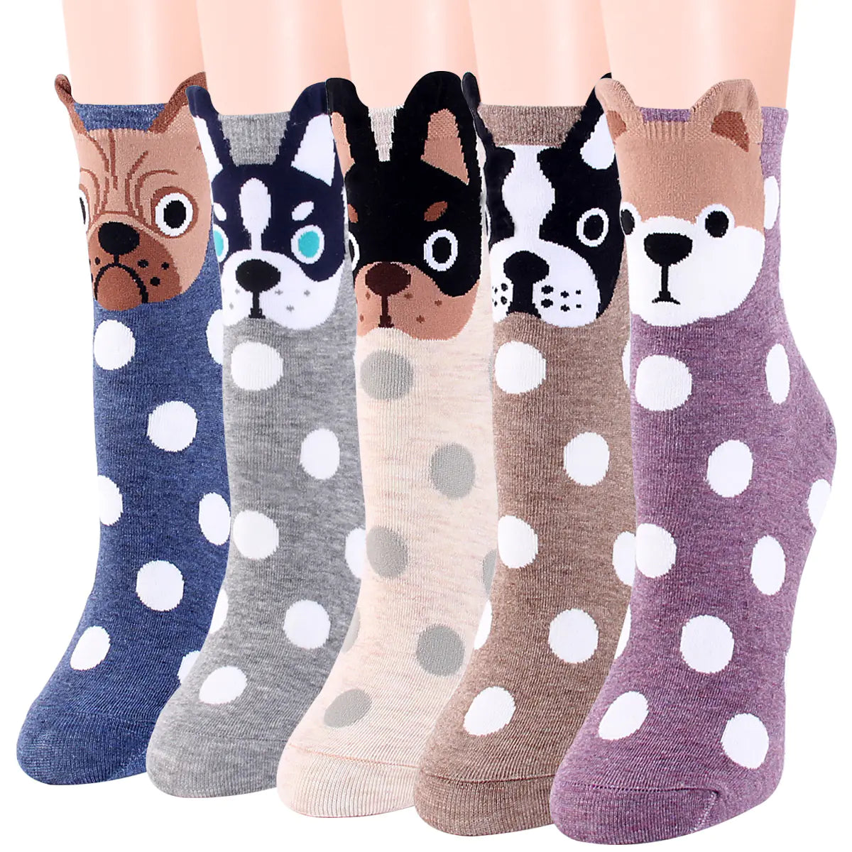Korean Polka Dot Women's Socks with Cute Puppy Design - Joomcy
