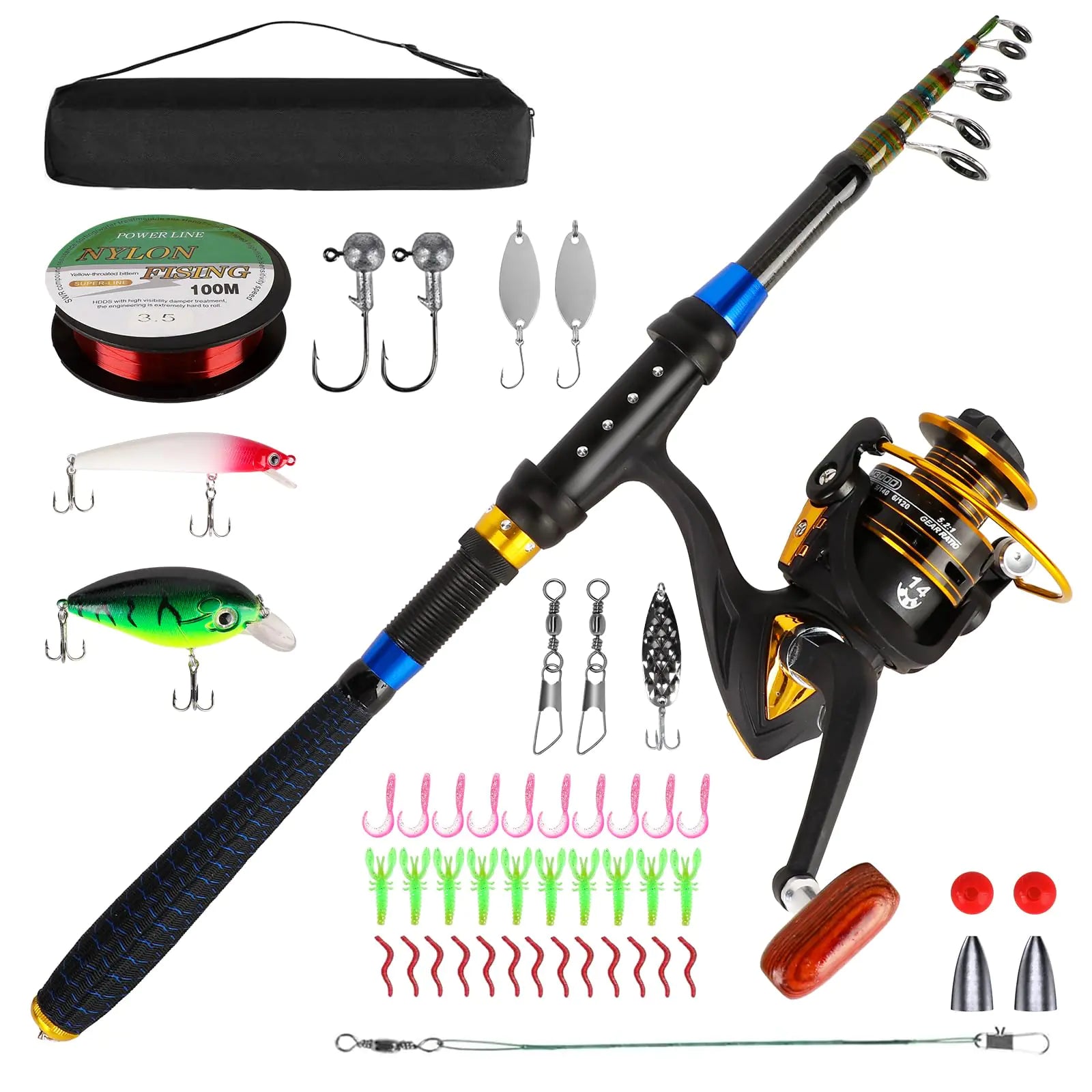 Kids Fishing Pole Set Telescopic Fishing Rod and Reel Combo Kit for Boys Girls Youth Kids Toys Gift with Spincast Fishing Reel Fishing Tackles Fishing Lures Fishing Lines 【Ambidextrous】