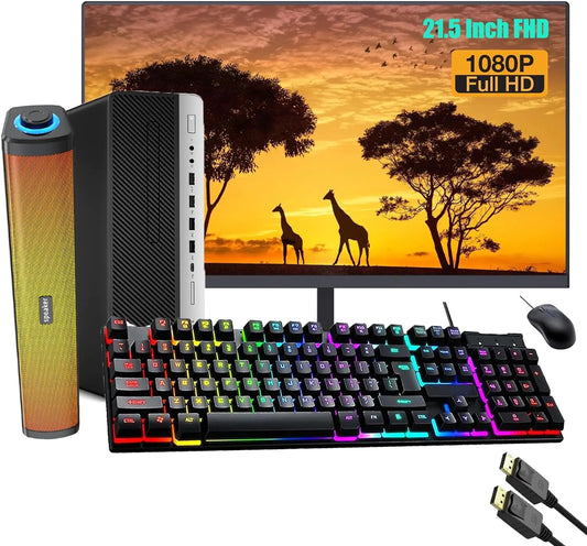 HP EliteDesk 800 G3 SFF PC Desktop Computer with 21.5 "New FHD Monitor Bundle RGB Speakers PC Set Intel Core i7-7700 up to 4.2GHz 32GB RAM 512GB SSD RGB Keyboard Mouse Win10Pro (Renewed) - Joomcy