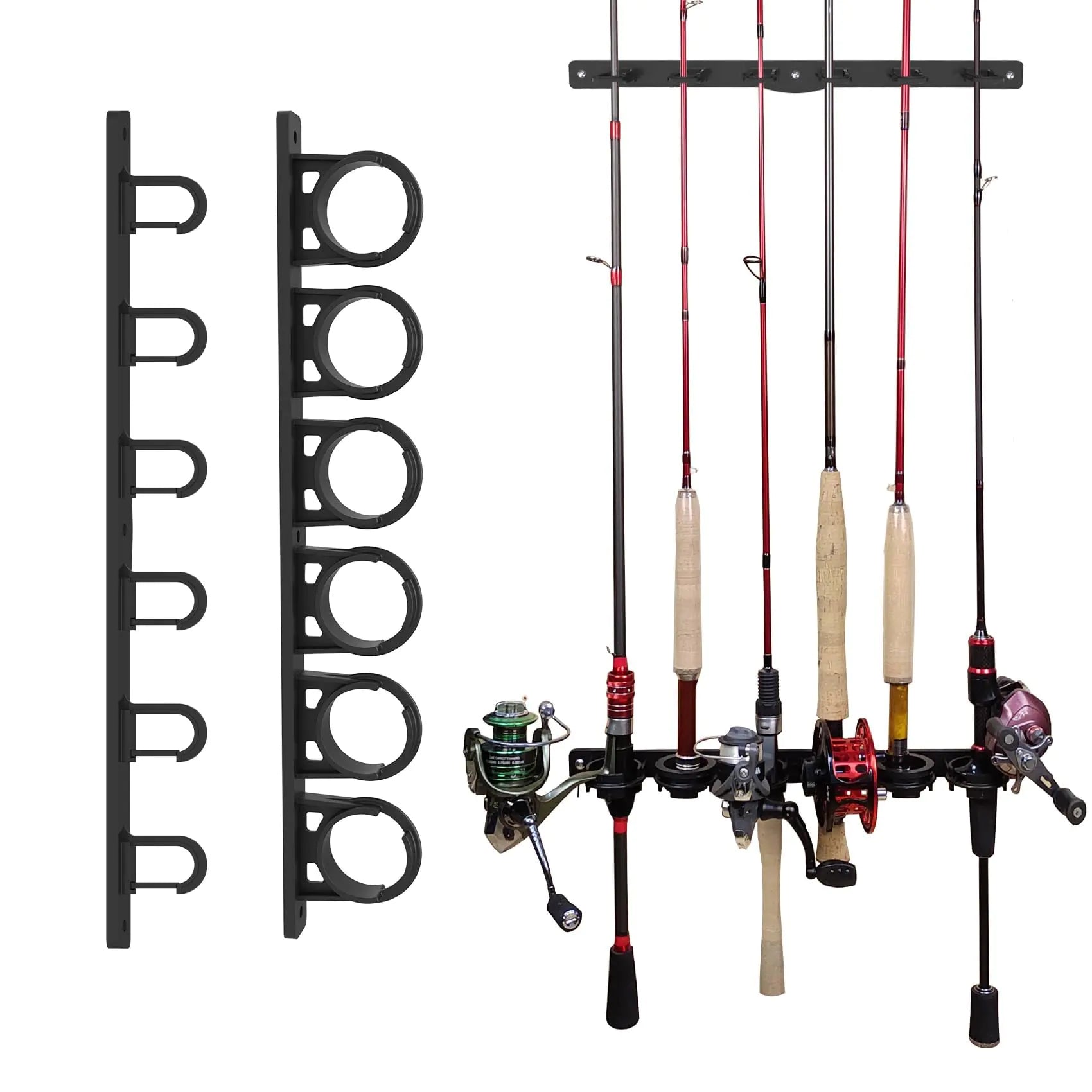 Aventik O6 Wall Mount Fishing Rod Holder Vertical Fishing Pole Storage Garage Horizontal Fishing Pole Holder Rod Rack Organizer for Fishing(Black)