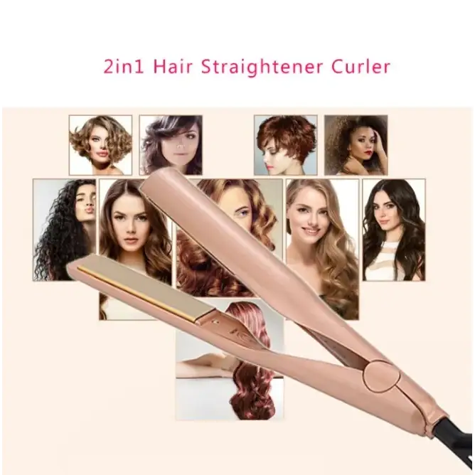 Rose gold 2-in-1 hair straightener and curler with a sleek, modern design.