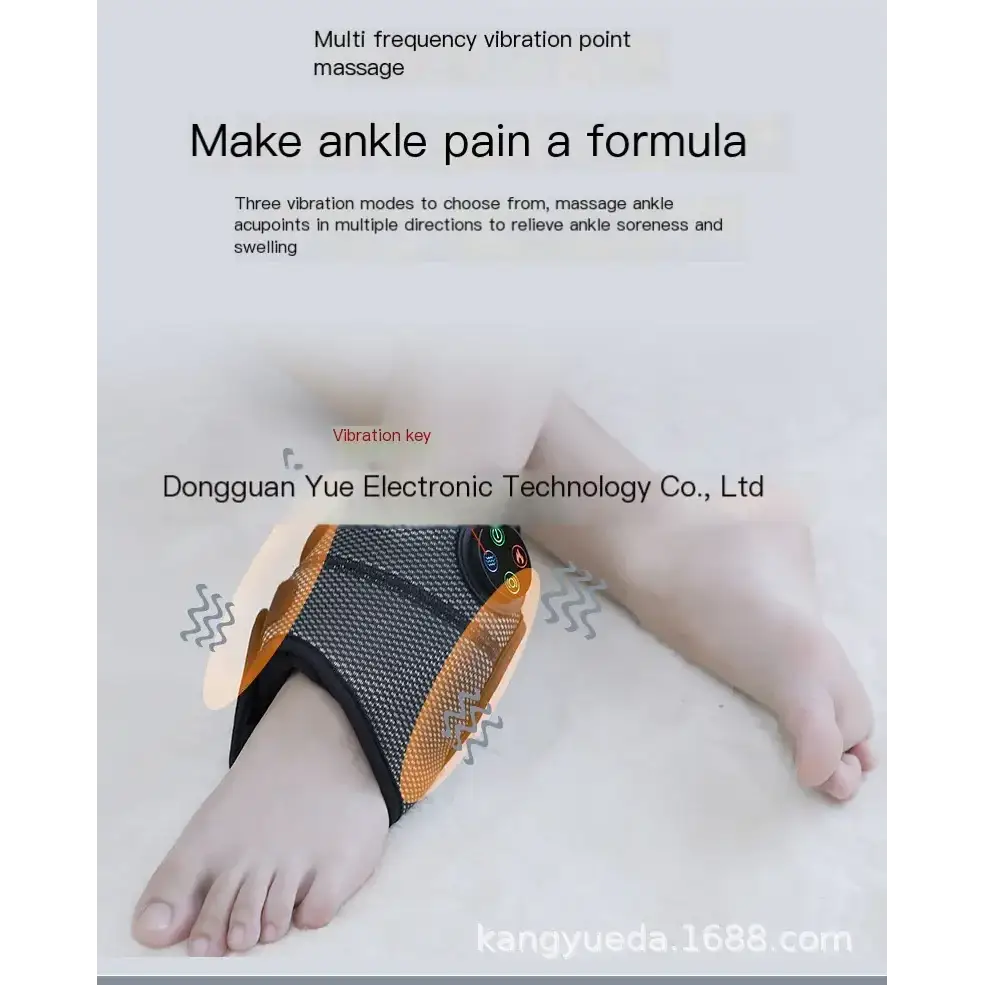 Orange and black mesh ankle massager with a control panel featuring colored buttons.