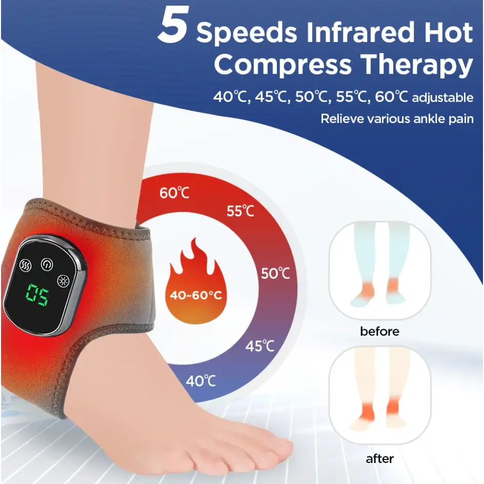 A sleek black and brown infrared hot compress therapy wrap with a digital display, designed for adjustable temperature settings from 40°c to 60°c.