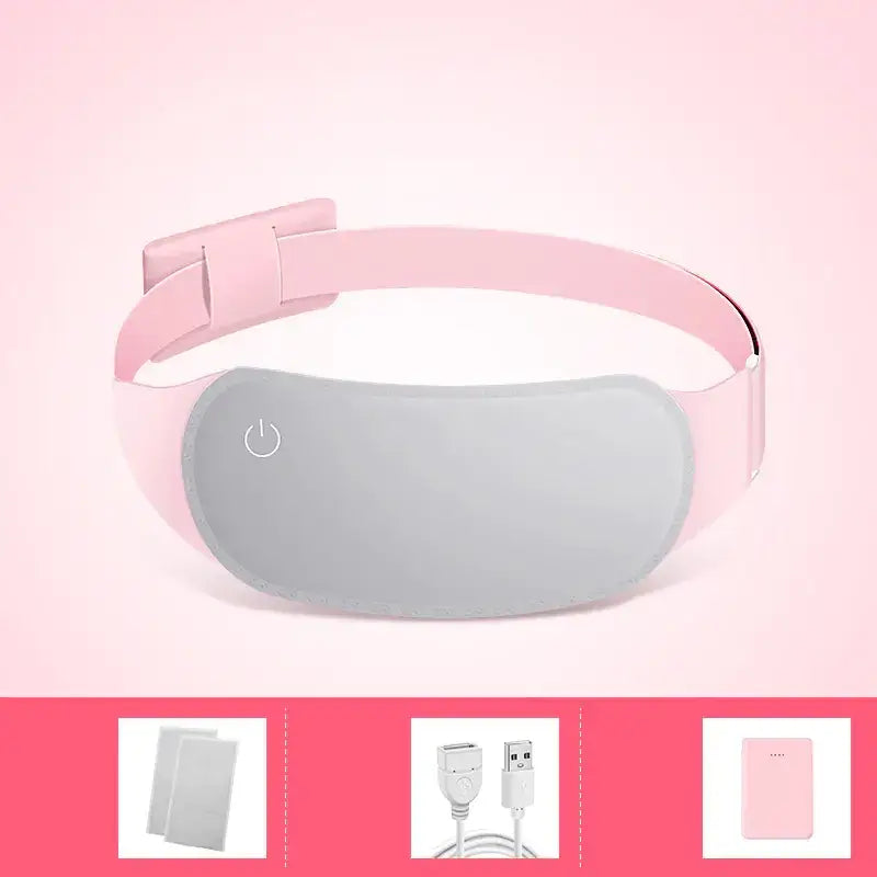 Pink and gray electric heating neck wrap with a power button on the front.