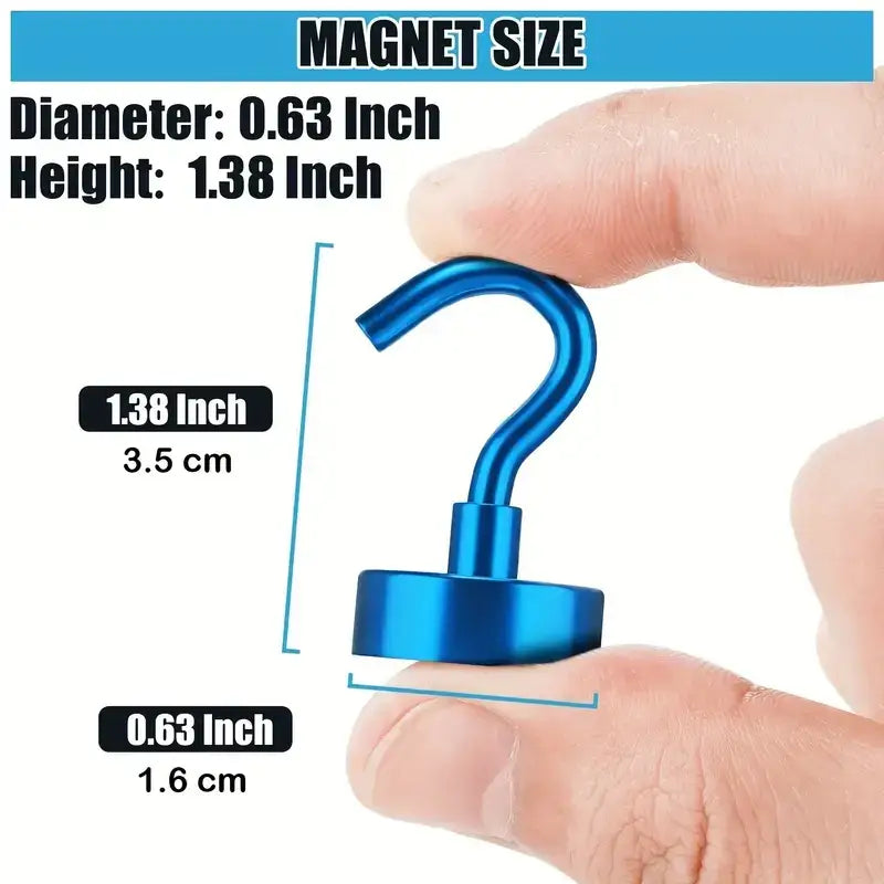 Blue metallic hook-shaped magnet