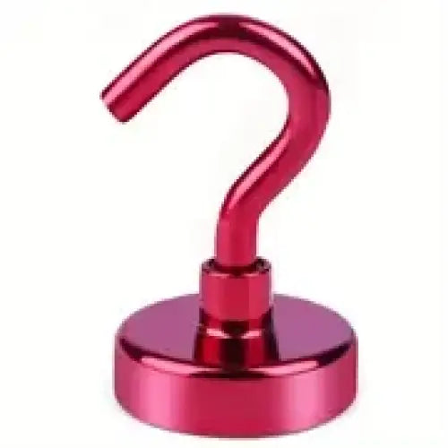 A shiny red magnetic hook with a smooth, polished metallic finish.