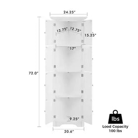 White multi-shelf storage cabinet with dimensions and load capacity specifications