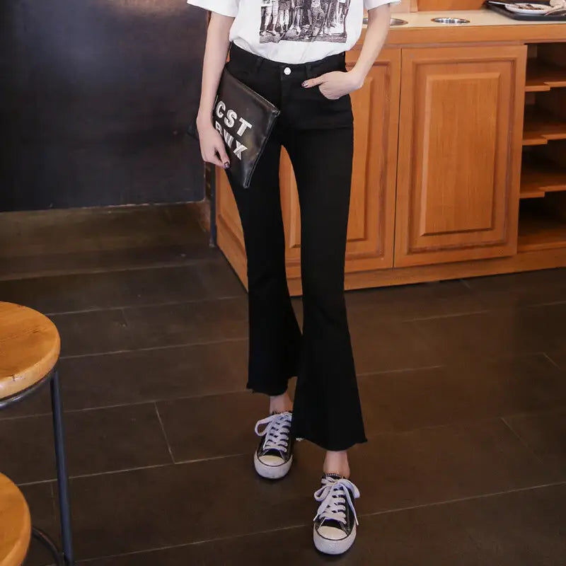 High-Waisted Cropped Denim Pants