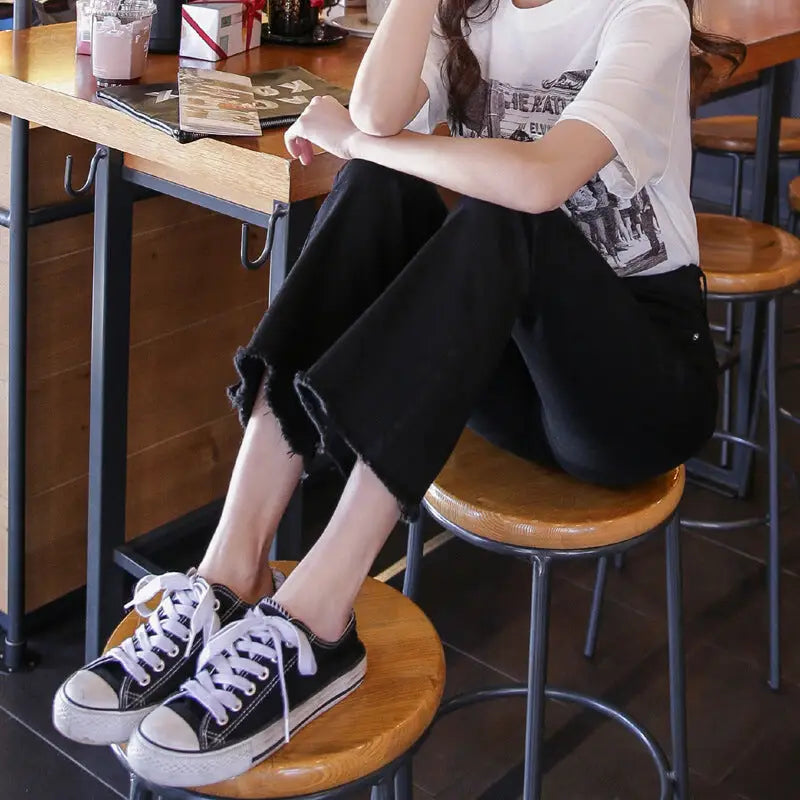 High-Waisted Cropped Denim Pants