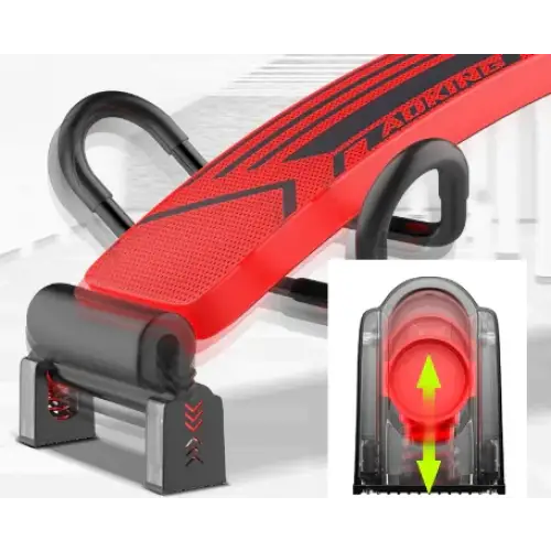 Red and black takking brand ab roller with textured grip surface.