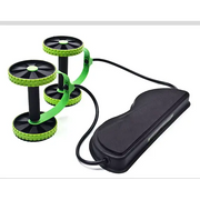 Green and black electric ab roller with textured wheels and a padded footrest.