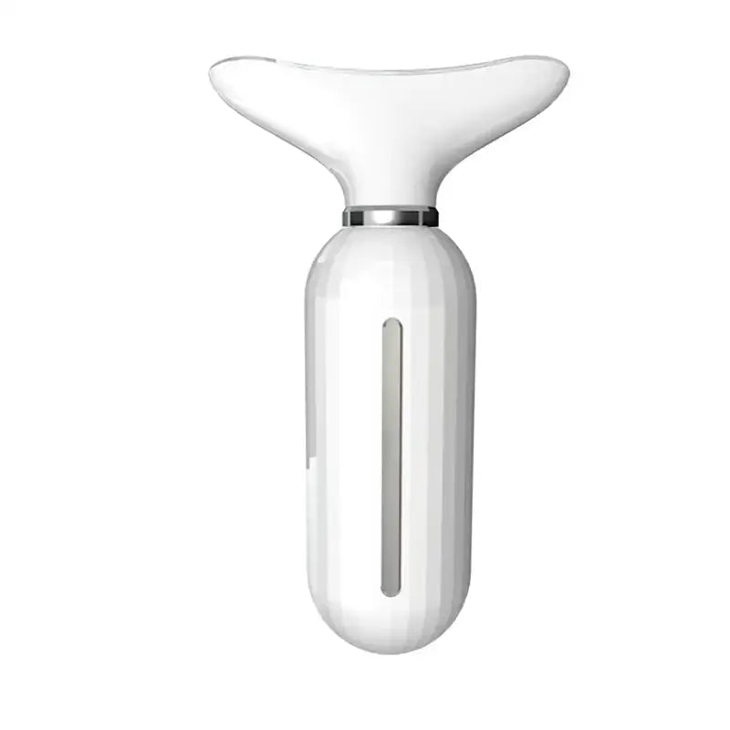 White plastic facial slimming device with a sleek, ergonomic design and metallic accent band.