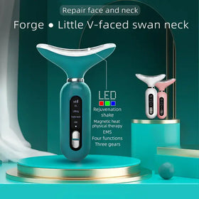 Teal and white forge little v-faced swan neck facial device with led lighting.